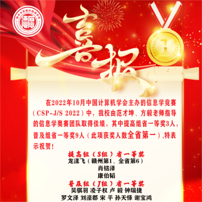 喜报丨厚外学子在2022年全国信息学竞赛中斩获佳绩！